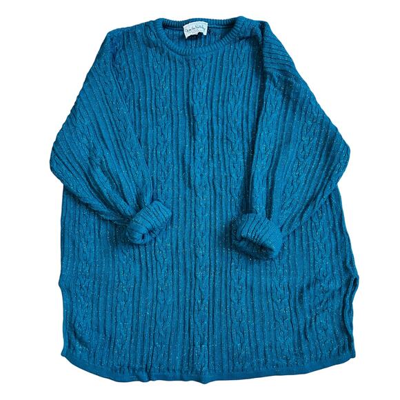 Vintage Diane Von Furstenberg Cable Knit Sweater Metallic Green Blue 1X 2X - Picture 1 of 7